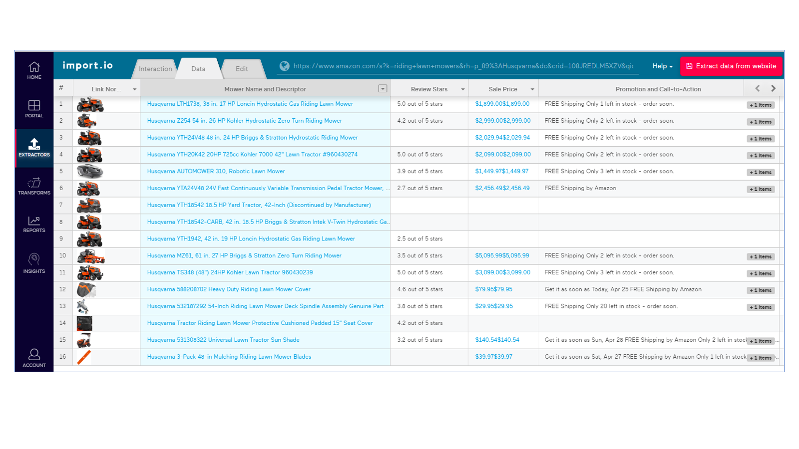 Import.io screenshot